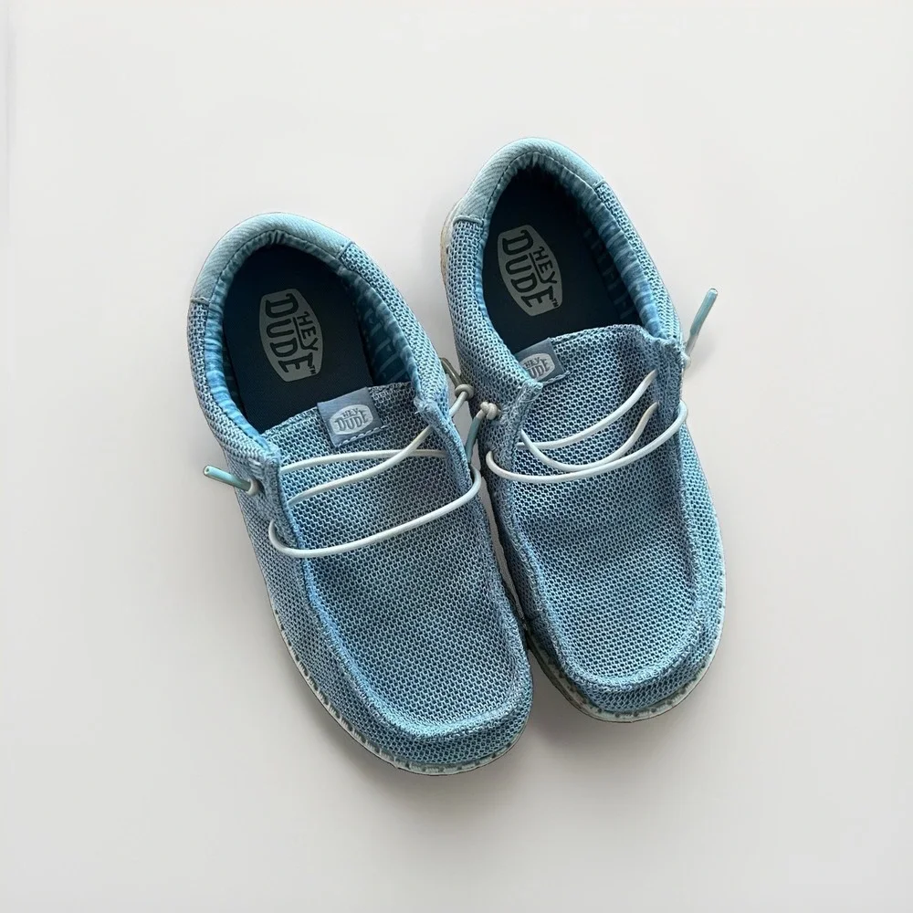 Hey Dude Wally Youth Kids J3 Cloud Blue Dawn Blue Stretch Sox Slip On Shoes EU36